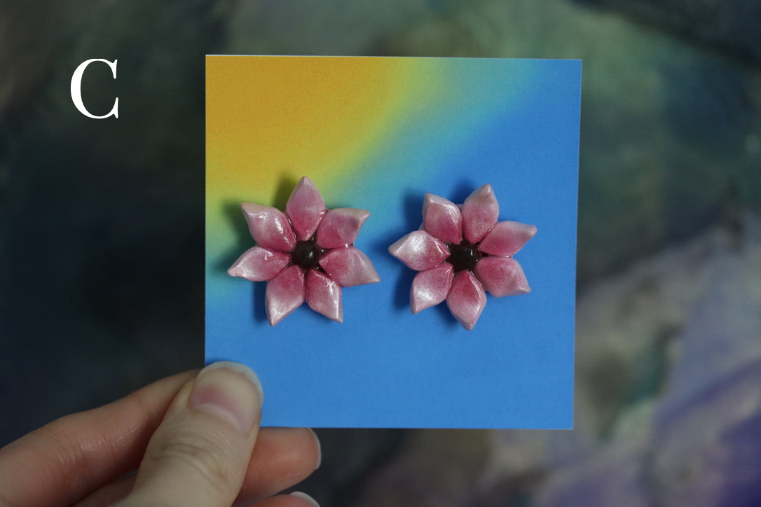Handmade Pink Clay Flower Earrings