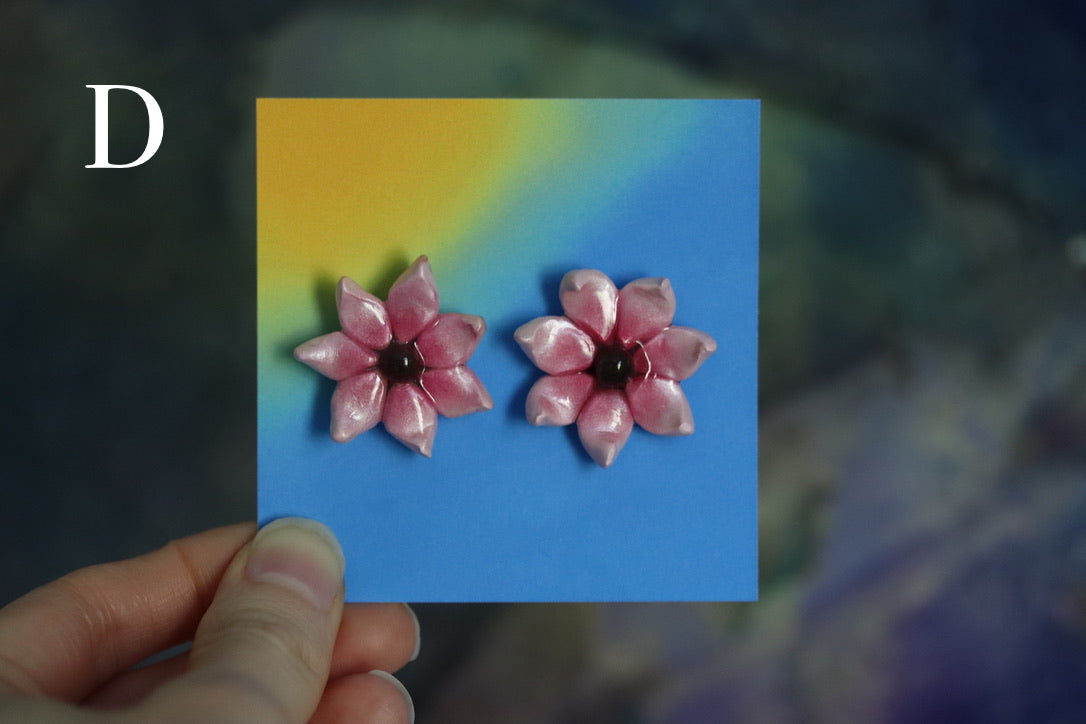Handmade Pink Clay Flower Earrings